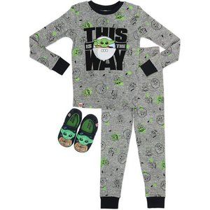 Lego Star Wars Baby Yoda Boys Pajamas Slippers Three Piece Set
